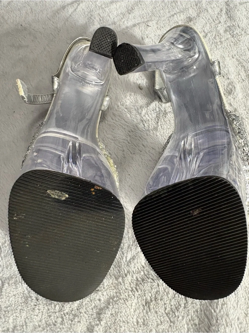 Pleaser Silver Glitter Clear Platform Stiletto Sandals